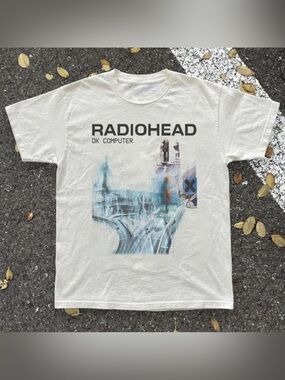 Gildan Radiohead OK Computer Band Graphic T-Shirt White For Unisex